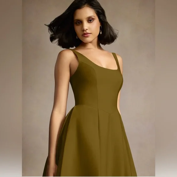 NEW WITH TAGS! AZAZIE OLIVIA MOSS GREEN PLEATED MIDI DRESS - Picture 2 of 5